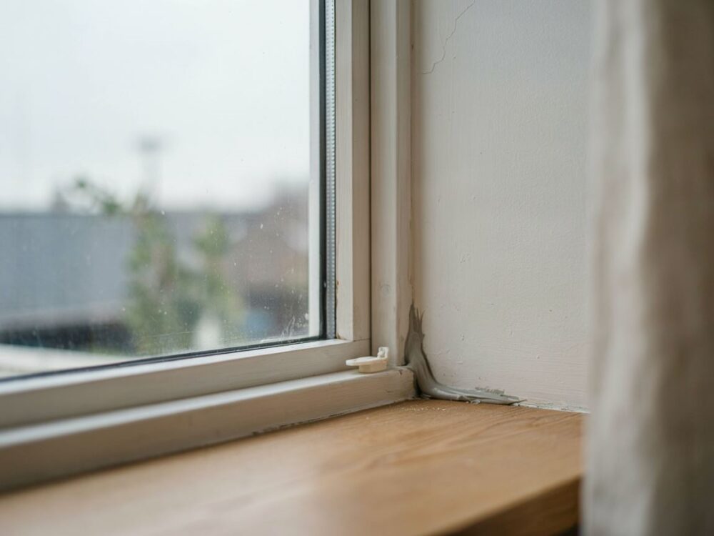nakładanie uszczelniacza na parapet