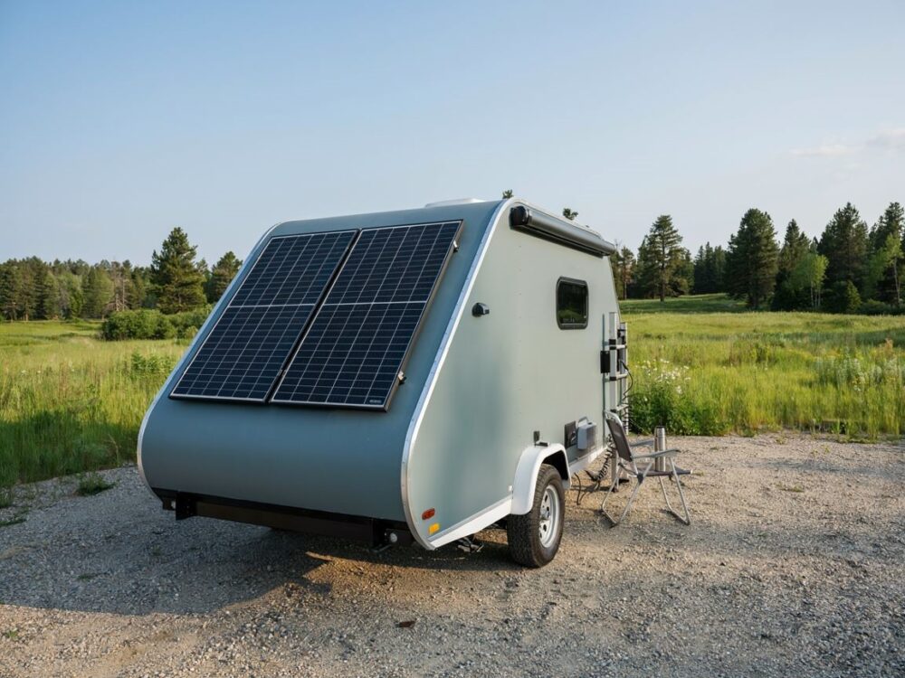 panel solarny na przyczepie kempingowej